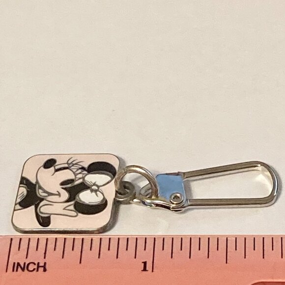 Vintage Disney Minnie Mouse Zipper Pull Purse Charm Signed Charm Pink Bow Enamel - Picture 8 of 8